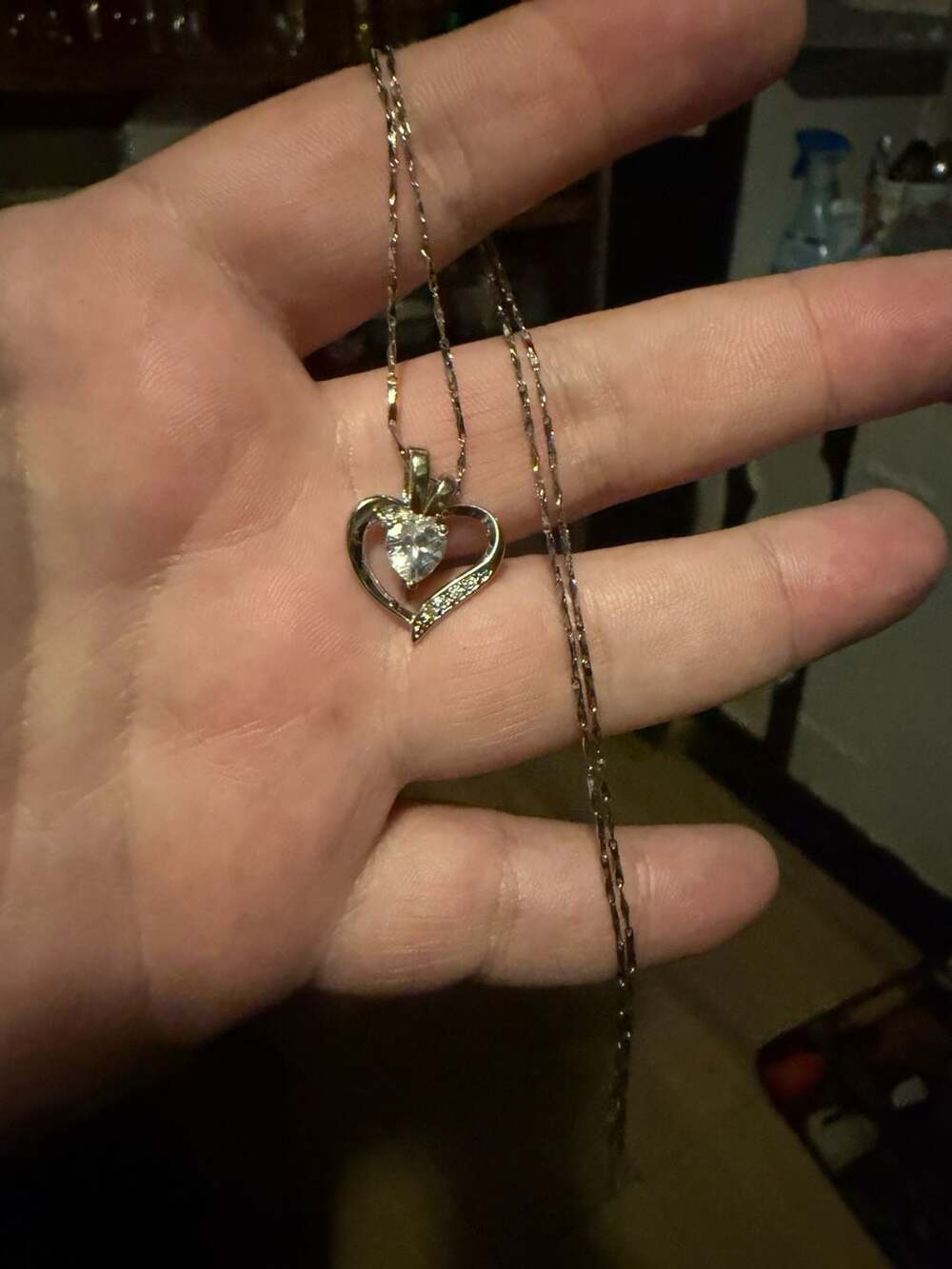 Heart Pendant Necklace with Cubic Zirconia center stone with moissanite smaller